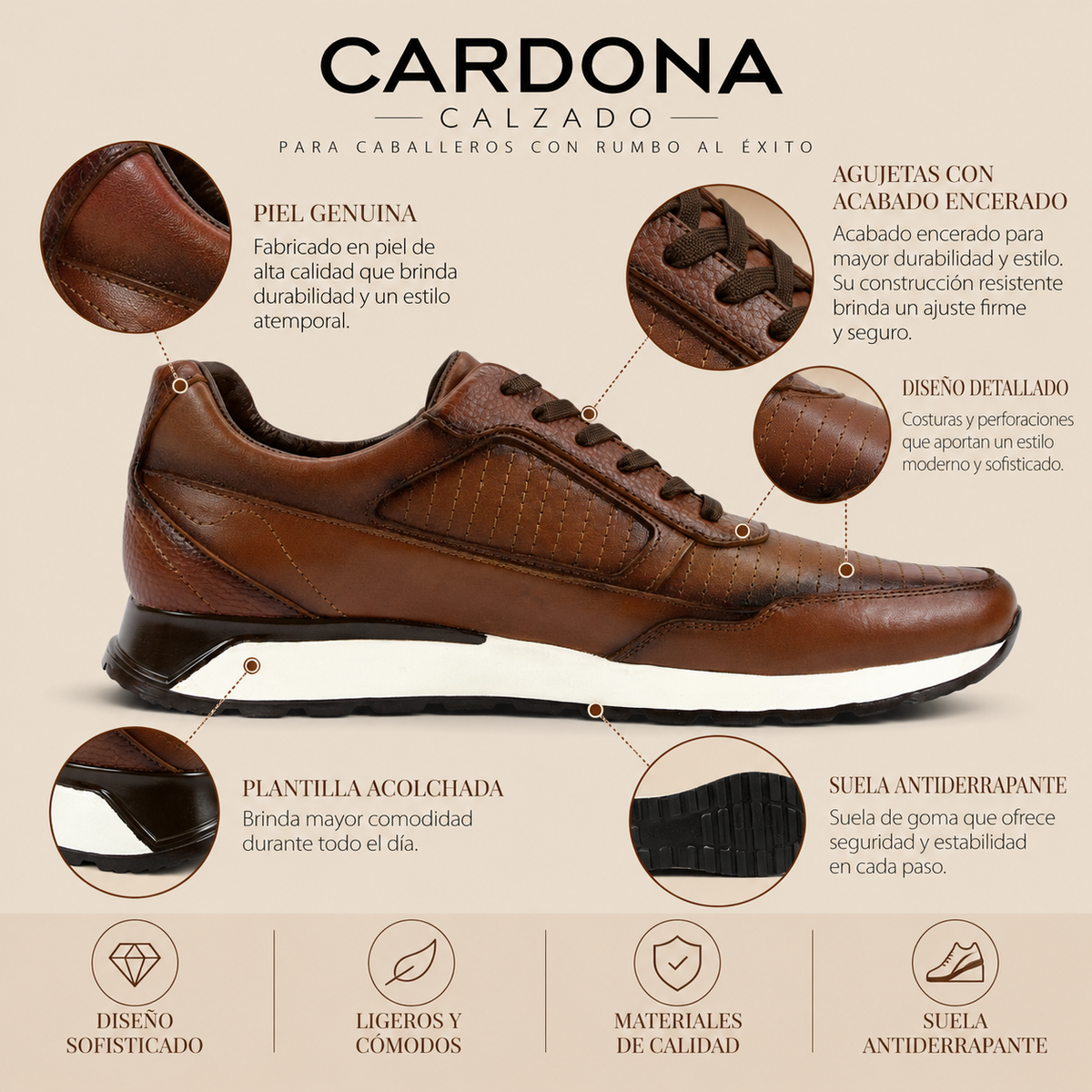 Tenis en Piel Genuina de Res para Caballero - Modelo 3066