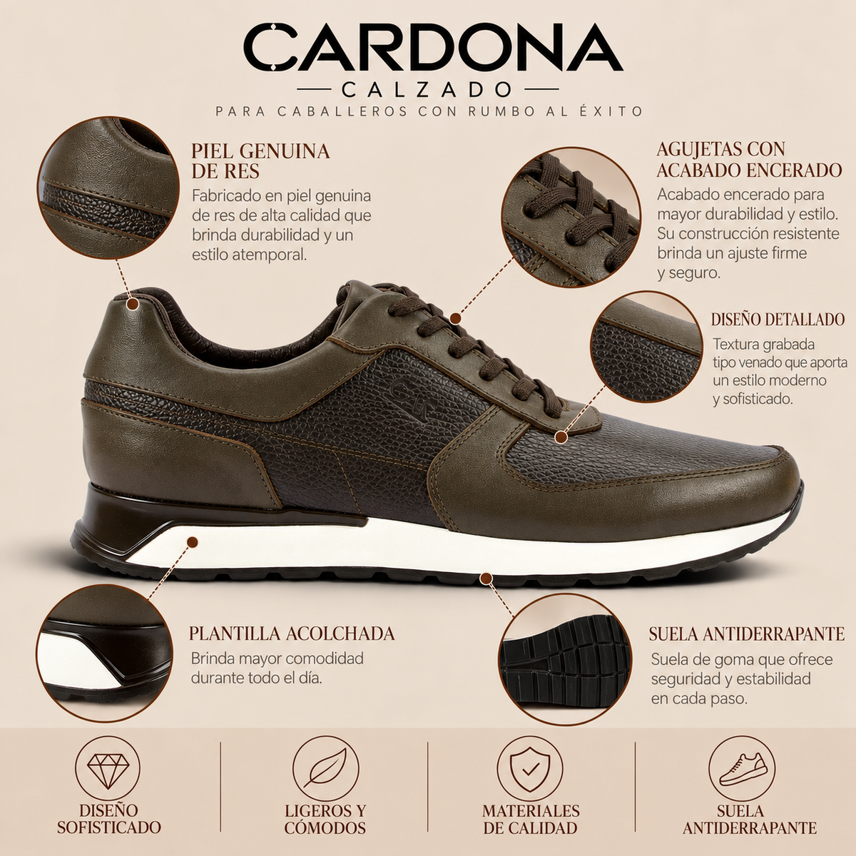 Tenis en Piel Genuina de Res para Caballero - Modelo 307